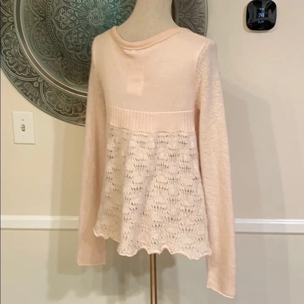 Free People Pale Blush Pink Lace & Knit Button-Up Cardigan - Picture 9 of 13